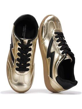 🆕Women Black Gold Sneakers Comfortable Fashion Lace Up Trendy Sneakers Casual